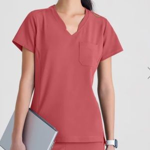 Grey's Anatomy STRETCH Sway  Tuck In V-Neck Scrub Top Xs desert rouge